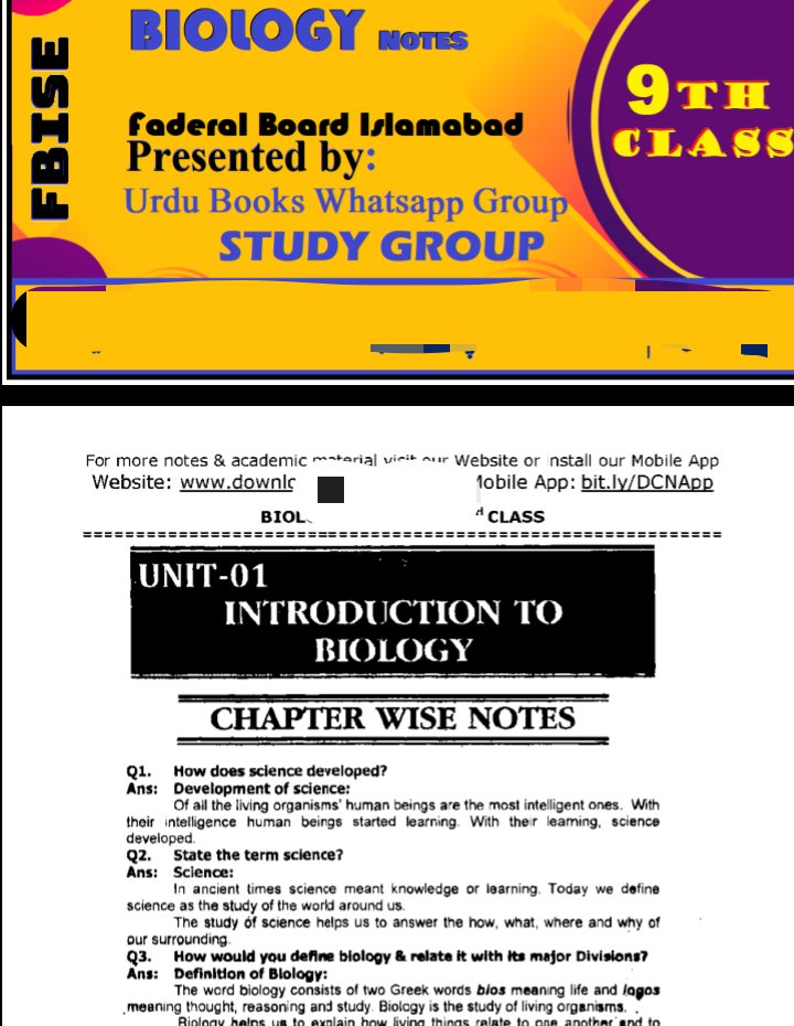 9th Class Biology Notes  FBISE.pdf