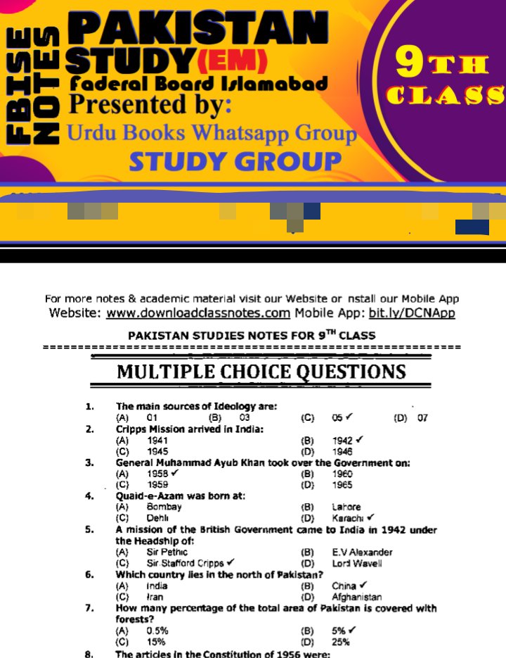 9th Class Pak Study English Notes FBISE.pdf