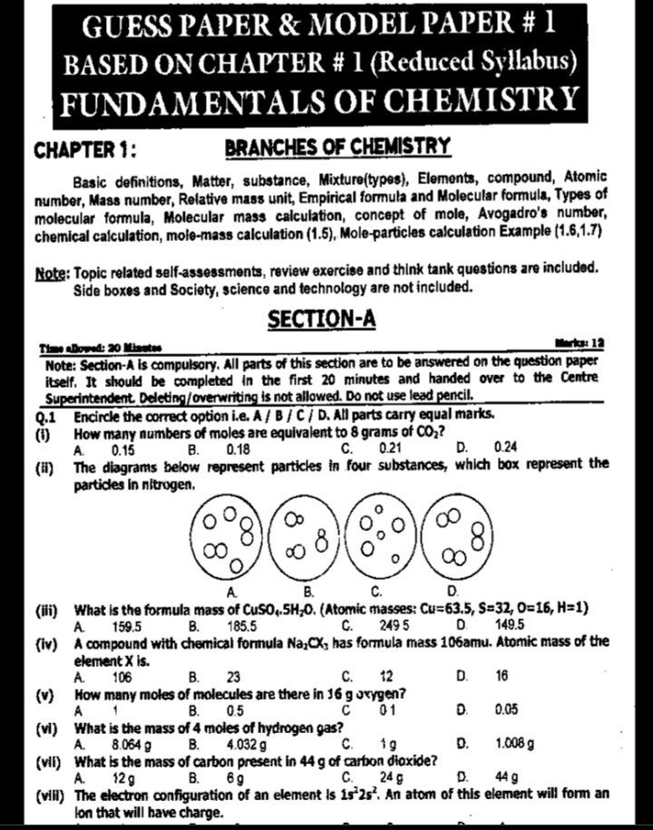 9th Chemistry Model Paper and Guess Papers FBISE .pdf